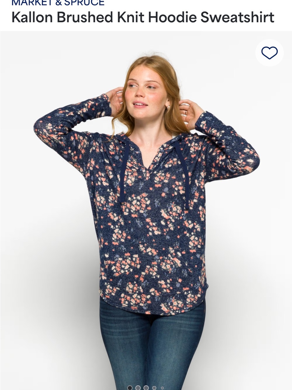 Market & Spruce Navy Hoodie Sweatshirt with Pink Floral Accents